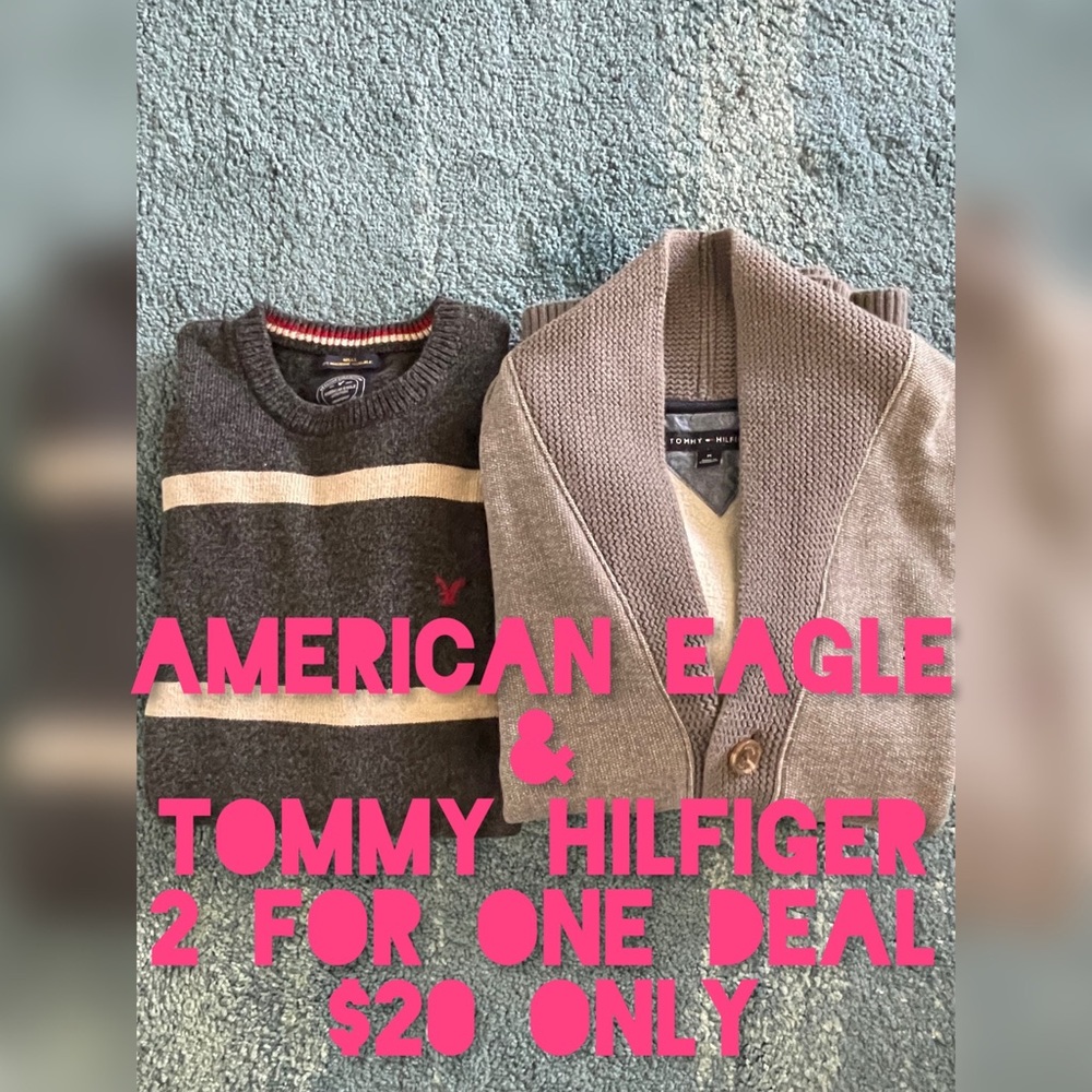 TWO men’s sweaters in one deal 📦!! American Eagle and Tommy Hilfiger medium